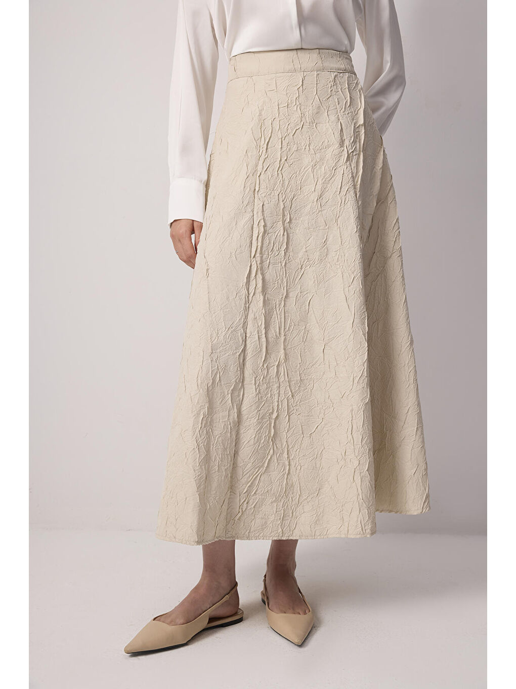 Bej Jakarlı A Kesim Etek-1