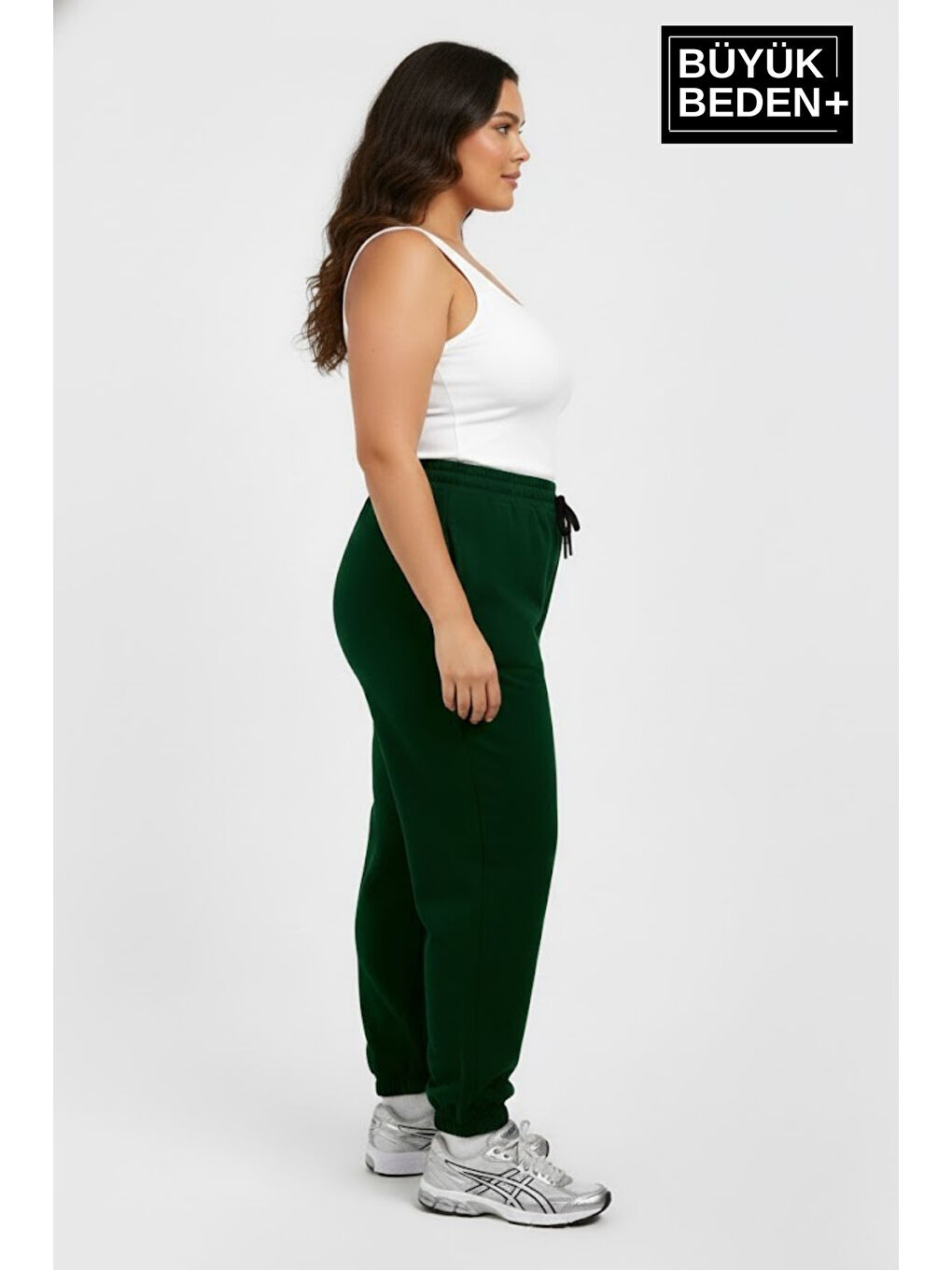 Yeşil Kadın Büyük Beden Paça Lastikli İki İplik Rahat Kalıp ince Eşofman Altı SPR26BEAK951-1