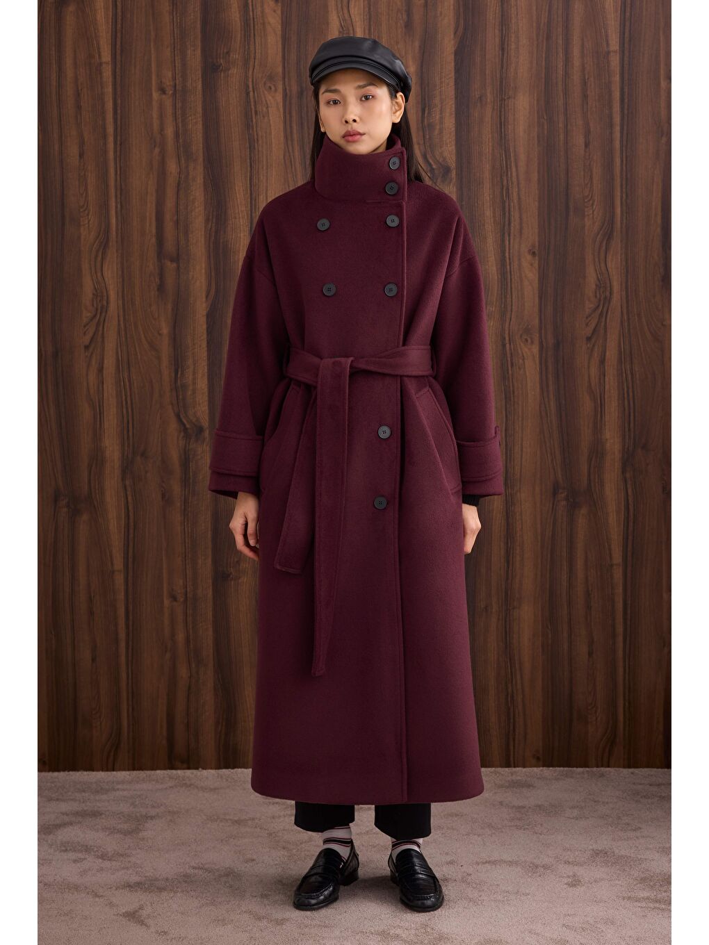 Funnel Neck Uzun Kaban Bordo-1