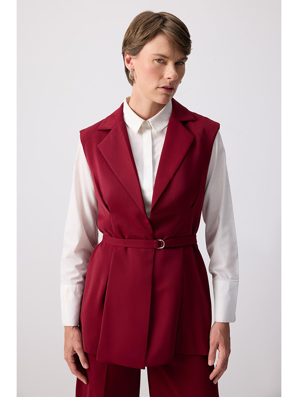 Bordo Pileli Kruvaze Yelek Pantolon Takım-6