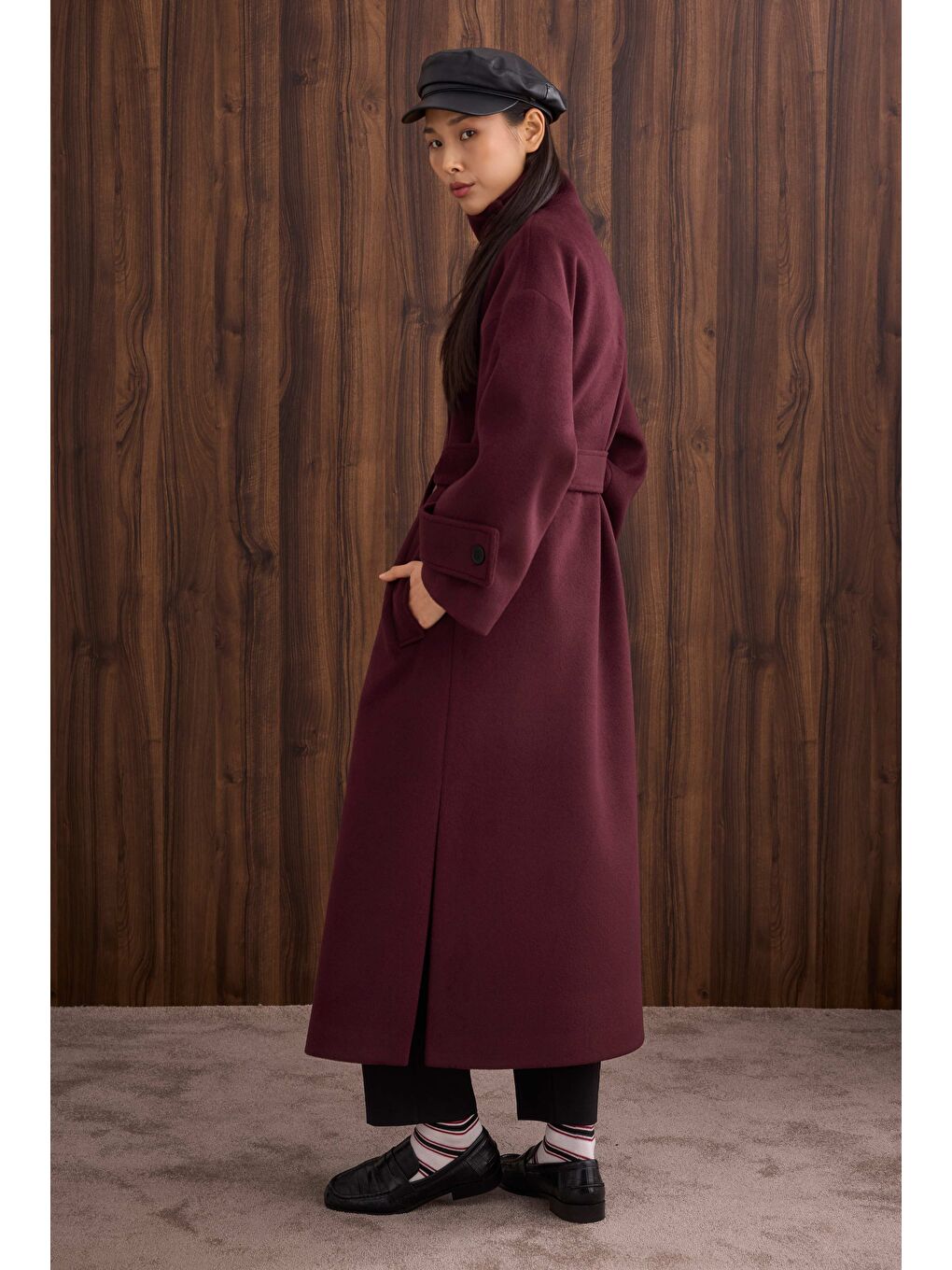 Funnel Neck Uzun Kaban Bordo-2