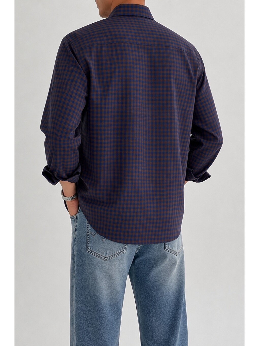 Bordo Erkek Ekose Desenli Oxford Regular Fit Uzun Kollu Gömlek-2