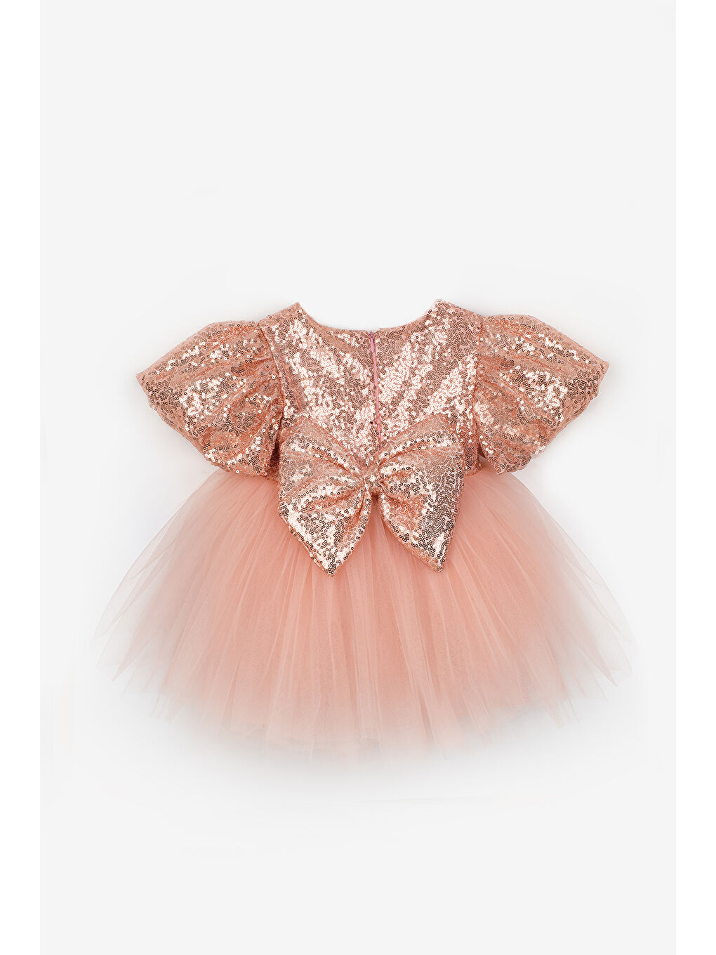 Kırmızı Rose Fiyonk Detaylı Pullu Kız Bebek Elbise - Amber-1