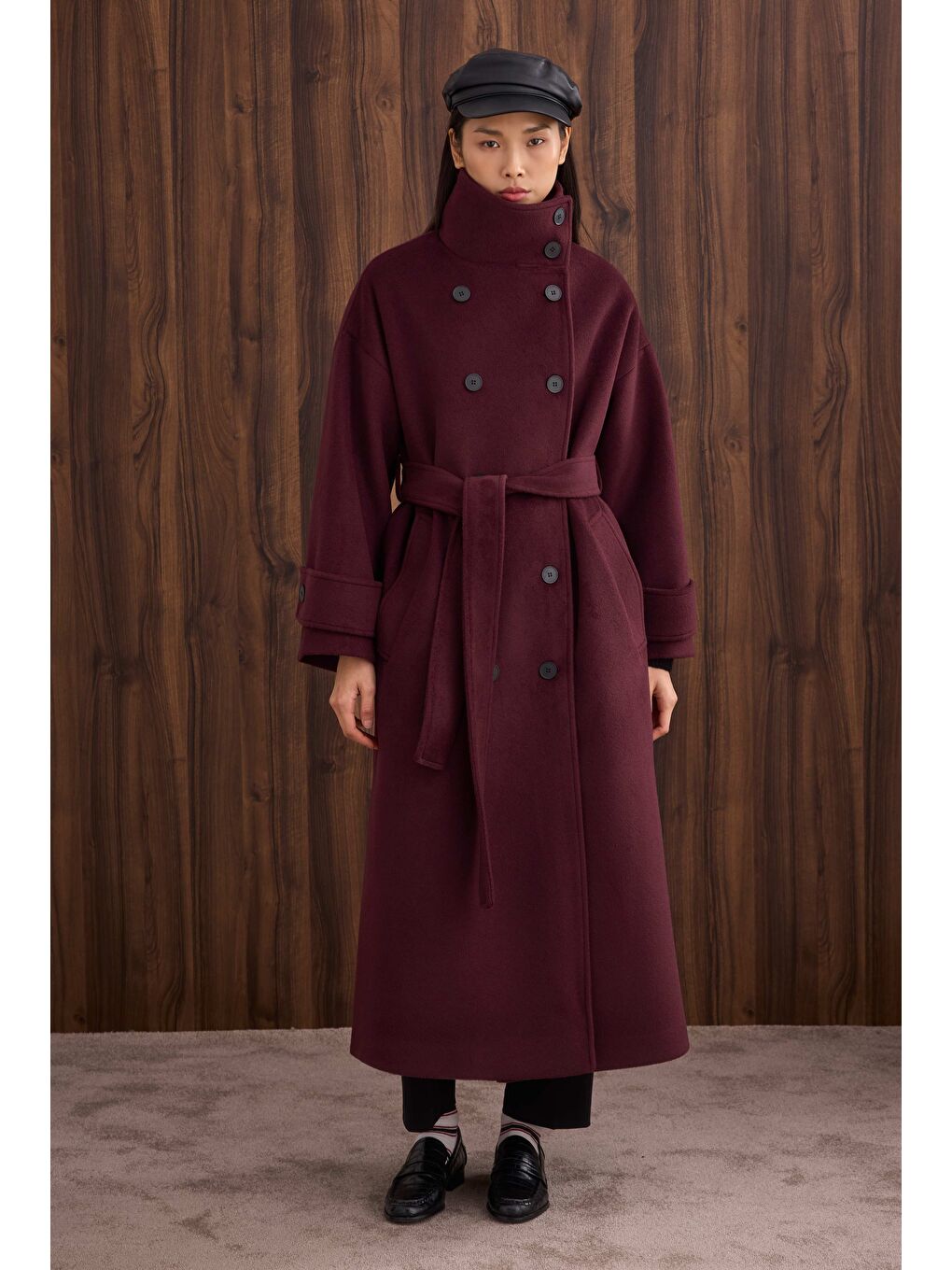 Funnel Neck Uzun Kaban Bordo-3