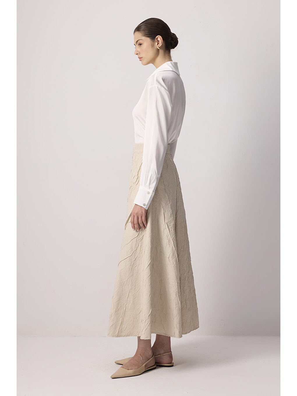 Bej Jakarlı A Kesim Etek-2