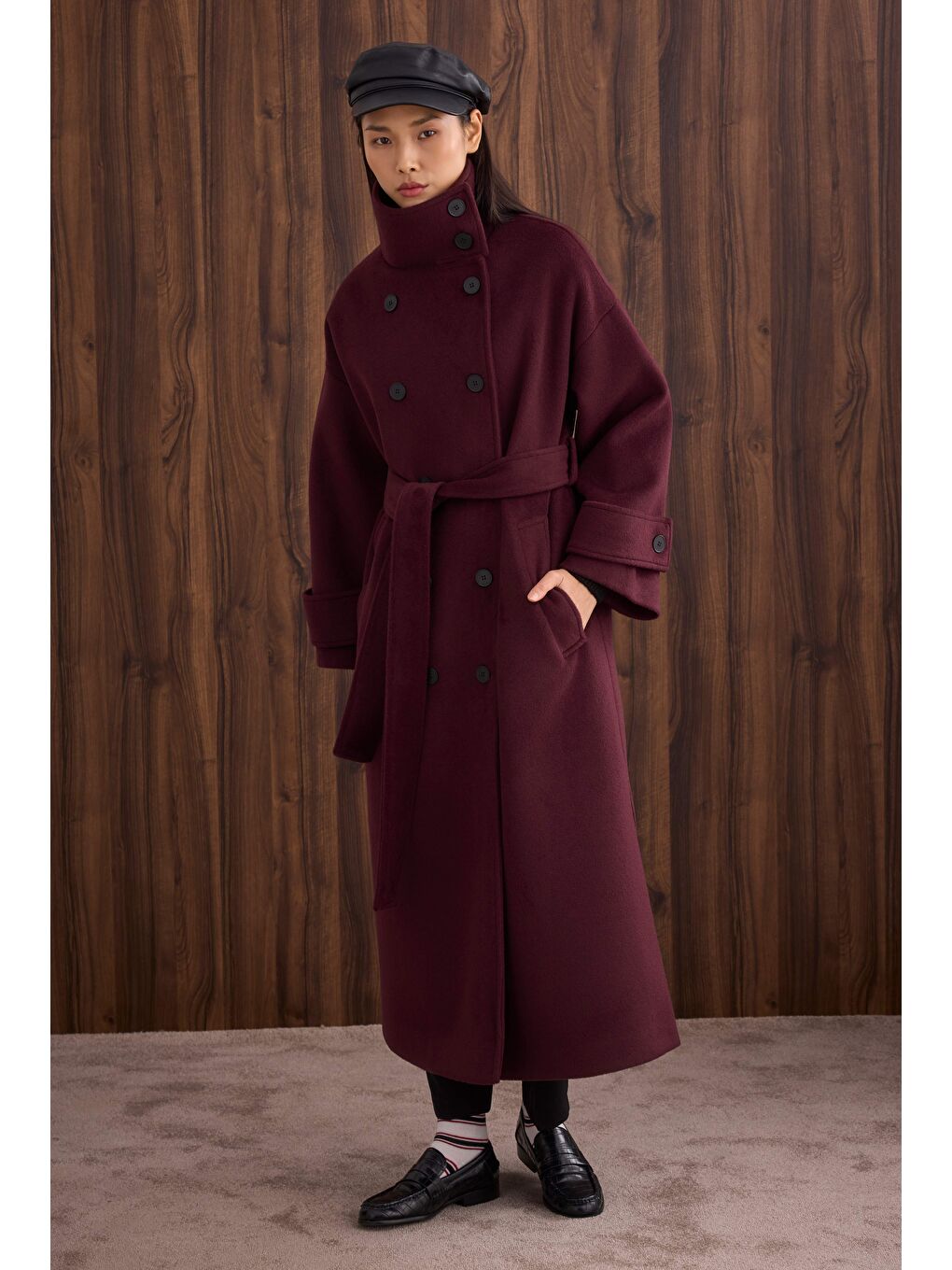 Funnel Neck Uzun Kaban Bordo-4