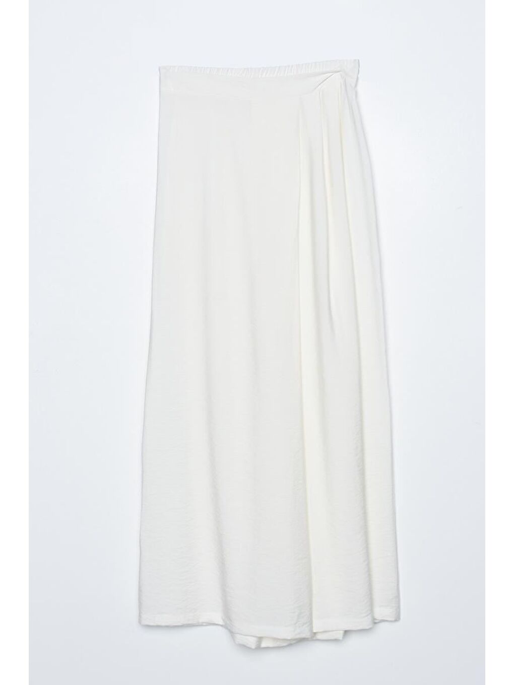 Kırık Beyaz-Beli Lastikli Önü Pileli Bol Paça Pantolon-5