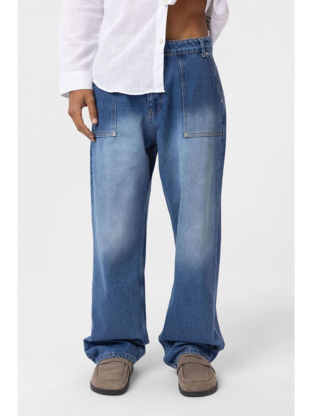 Cep Detaylı Baggy Fit Jean Mavi