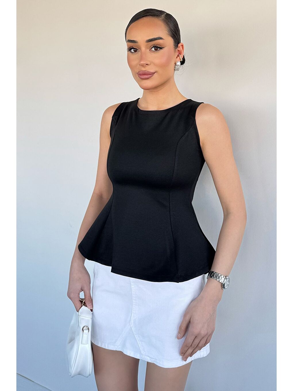 Siyah Kadın Bisiklet Yaka Volan Bluz-1