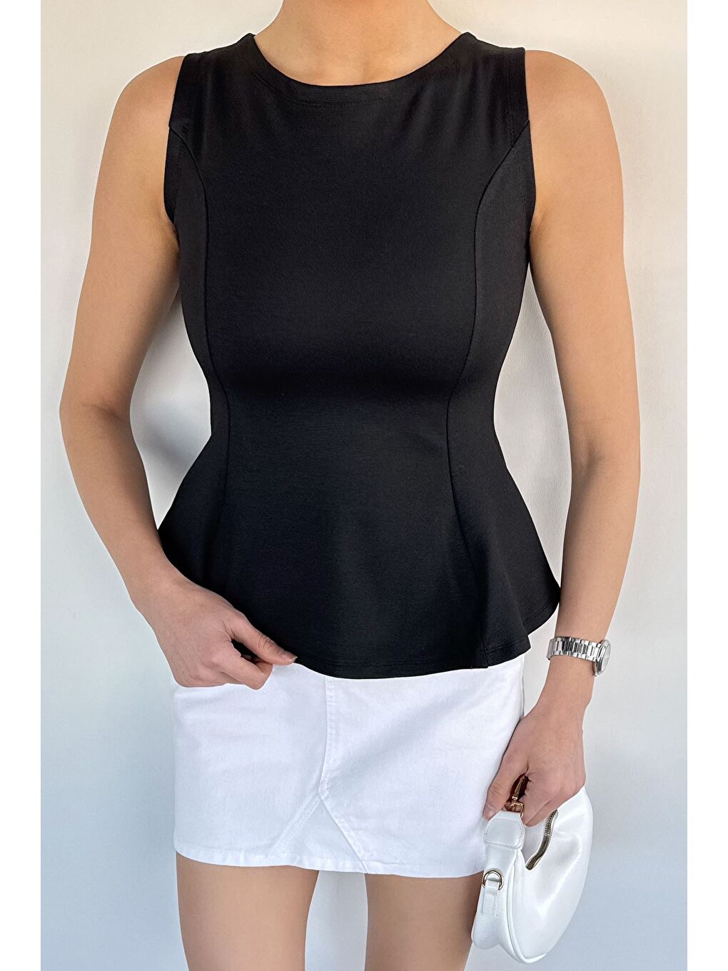 Siyah Kadın Bisiklet Yaka Volan Bluz-2