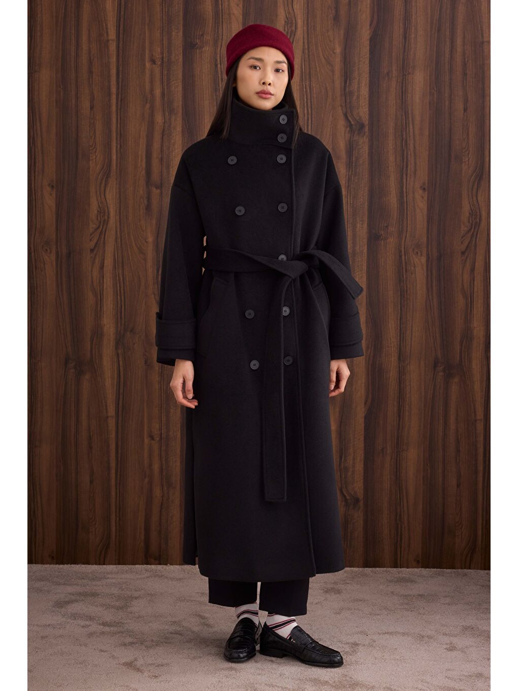 Funnel Neck Uzun Kaban Siyah