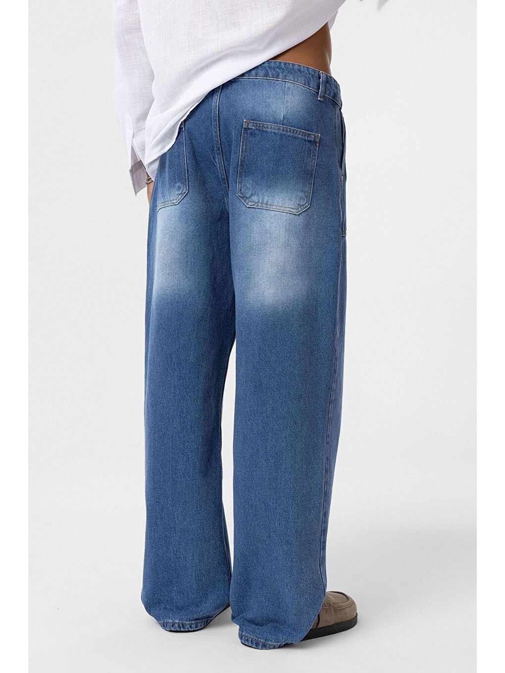 Cep Detaylı Baggy Fit Jean Mavi-3