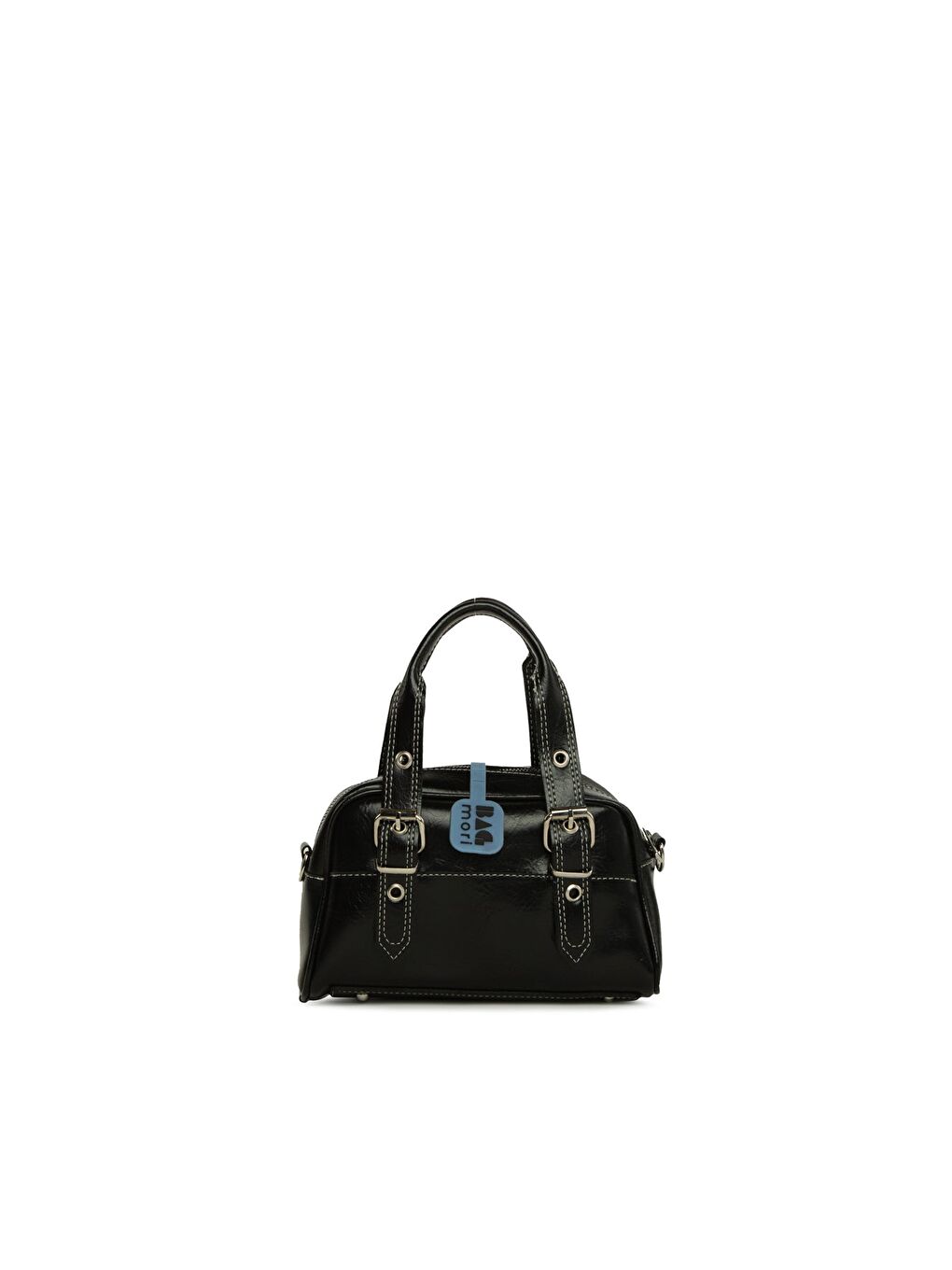 Siyah Kontrast Dikişli Kemerli Çanta