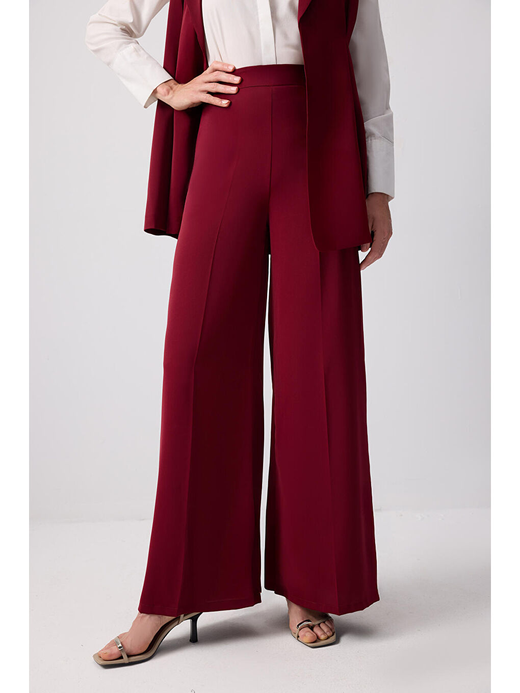 Bordo Pileli Kruvaze Yelek Pantolon Takım-9