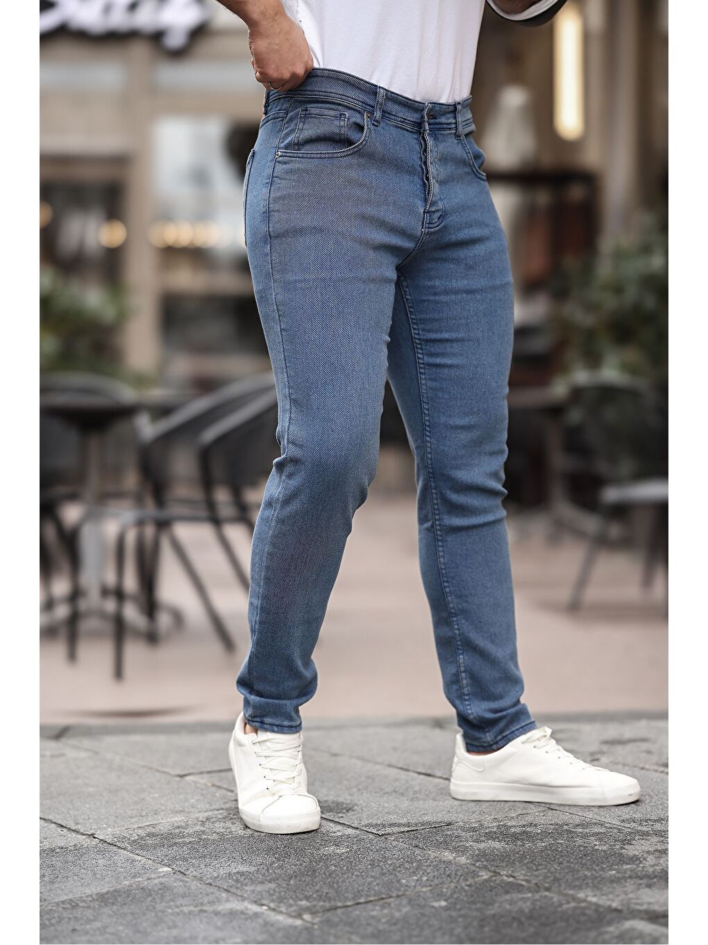 Turkuaz Erkek Slim Fit Yüksek Bel Dar Paça Koyu Mavi Jean Pantolon-1