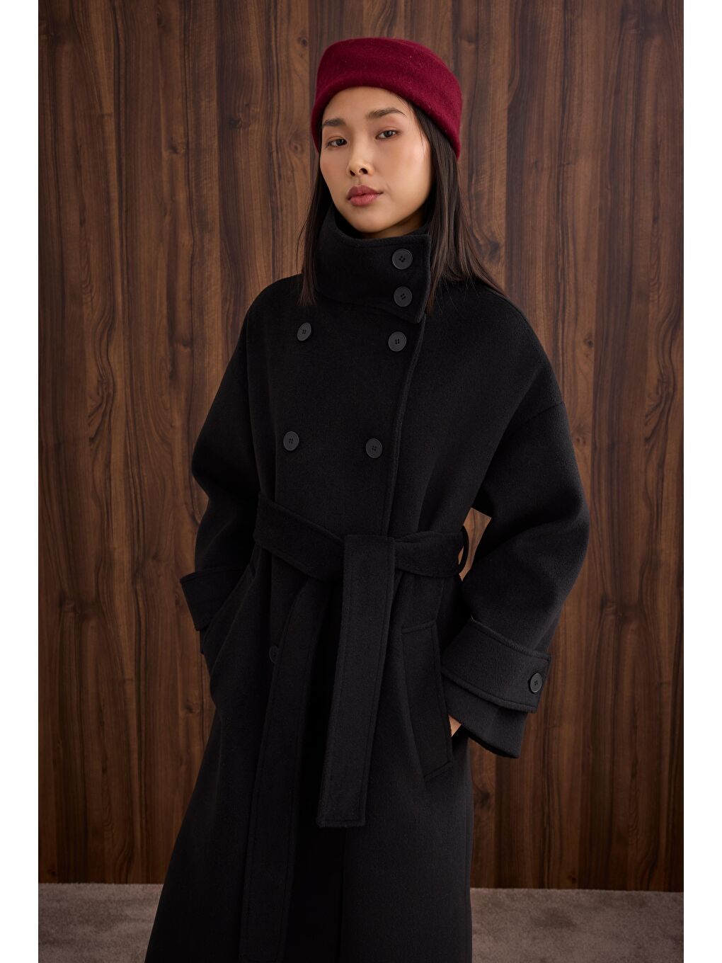 Funnel Neck Uzun Kaban Siyah-1