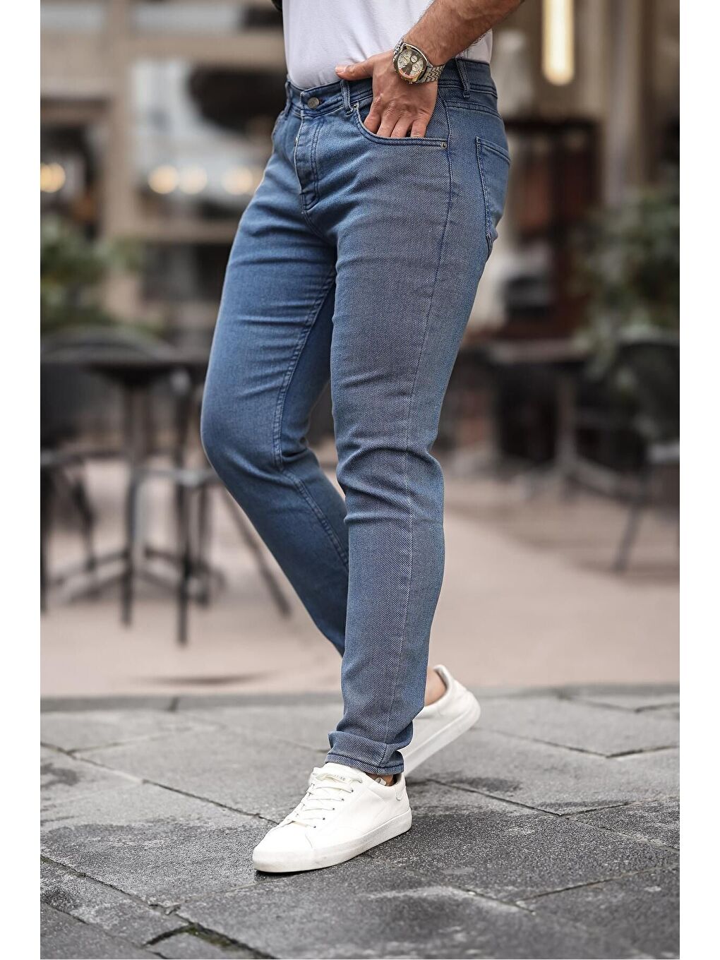Turkuaz Erkek Slim Fit Yüksek Bel Dar Paça Koyu Mavi Jean Pantolon-3
