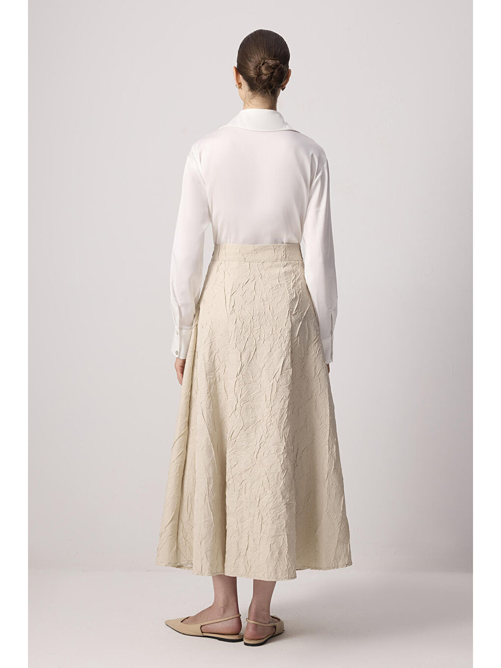 Bej Jakarlı A Kesim Etek-3