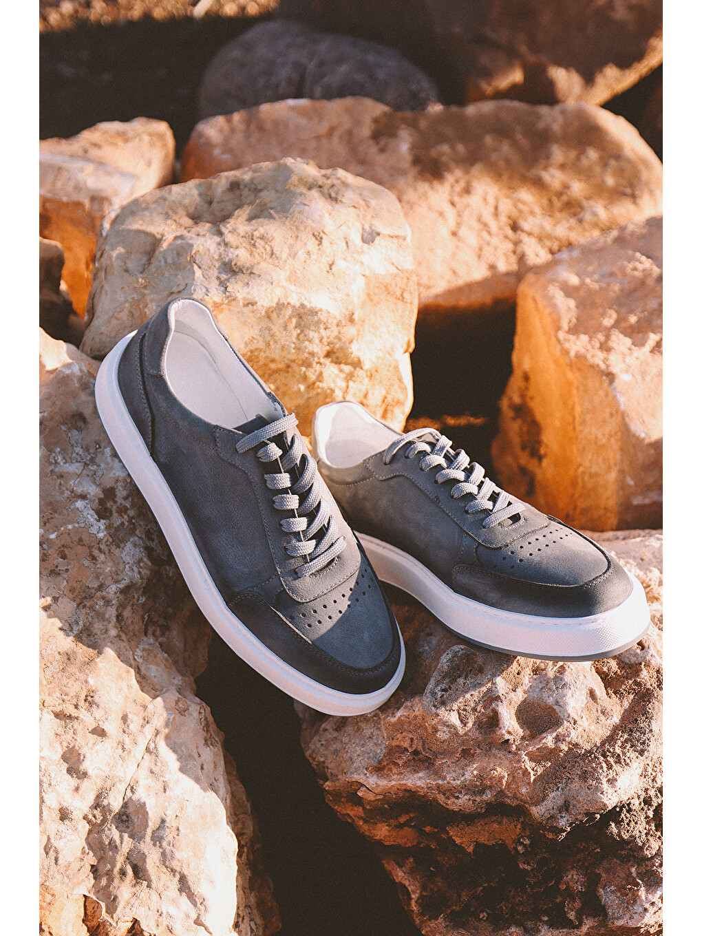 Erkek Gri %100 Nubuk Esnek Rahat Taban Sneaker Ayakkabı-2