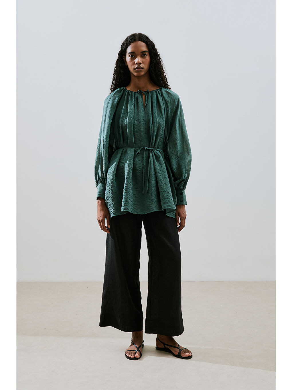 Geniş Manşetli Kuşaklı Tunik Yeşil