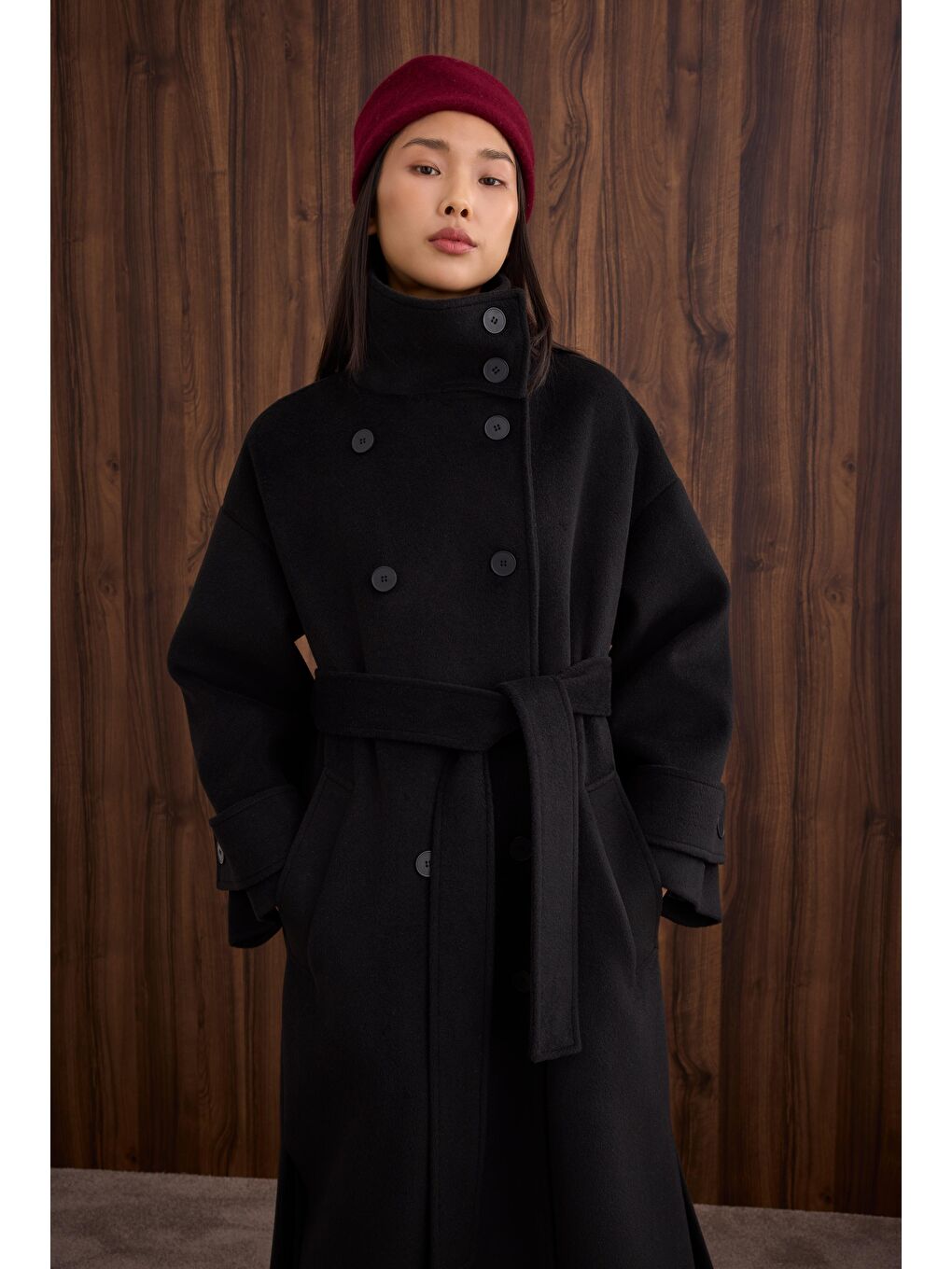 Funnel Neck Uzun Kaban Siyah-2