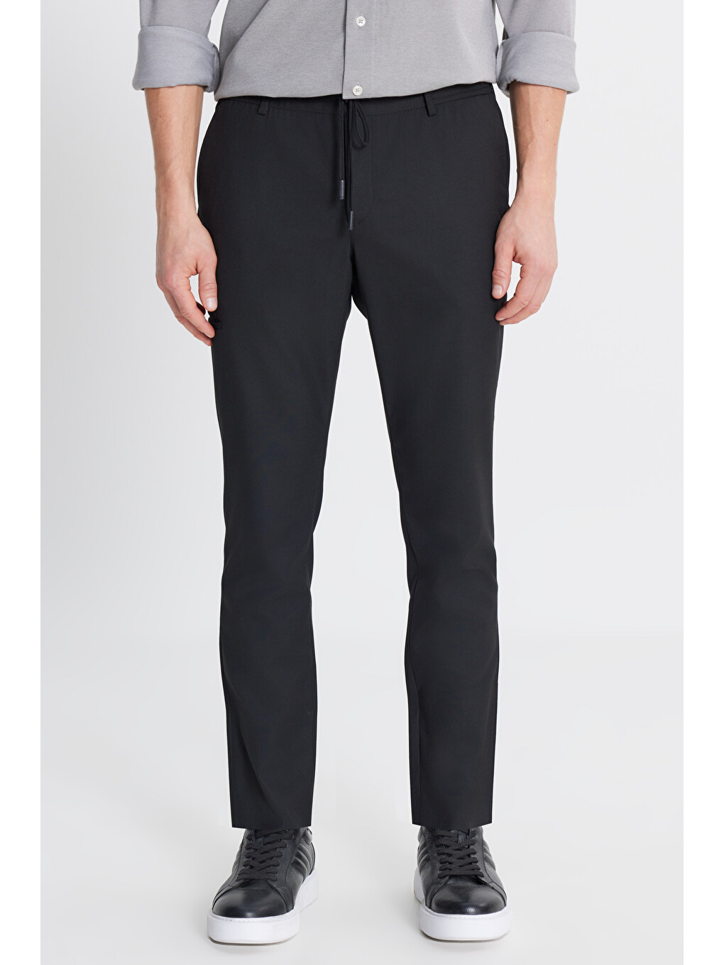 Erkek Siyah Yünlü Slim Fit Dar Kesim Esnek Takım Elbise Pantolonu
