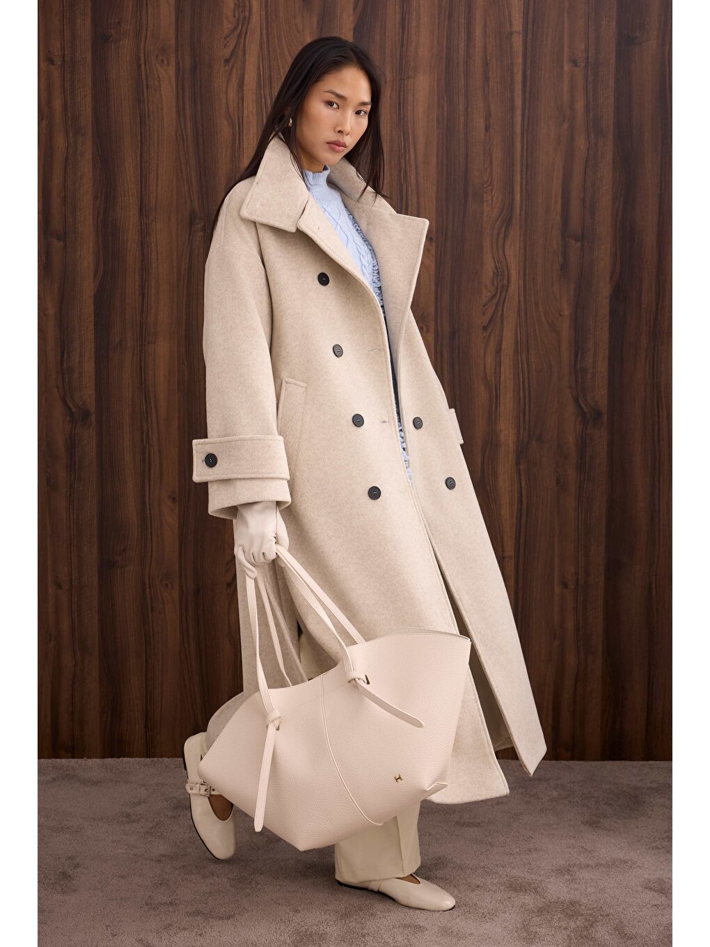 Funnel Neck Uzun Kaban Bej-1