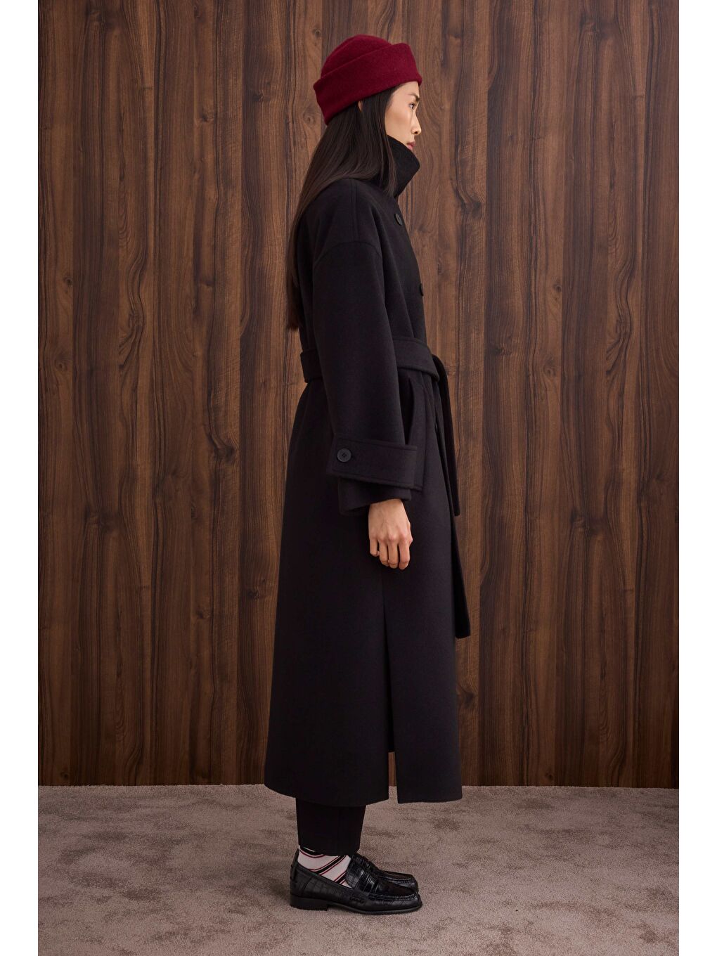 Funnel Neck Uzun Kaban Siyah-3