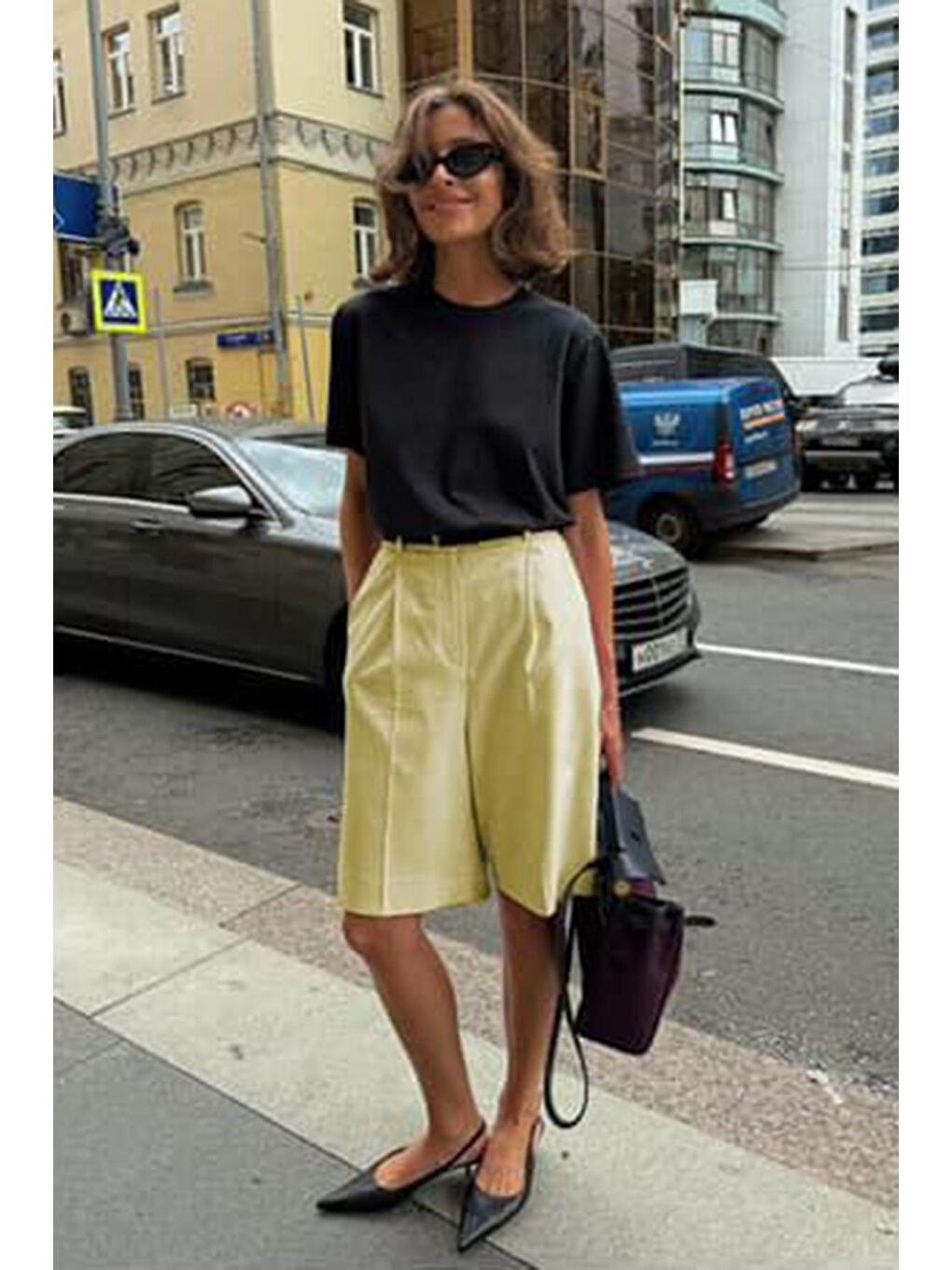 Sarı Pileli Kadın Bermuda Şort Mg2483