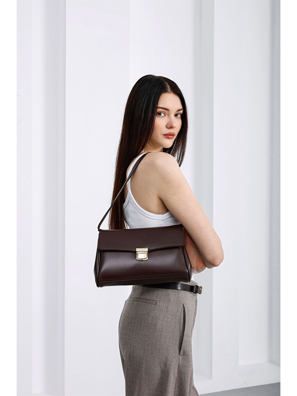 Kahverengi Lauren City Baget Çanta Kahve