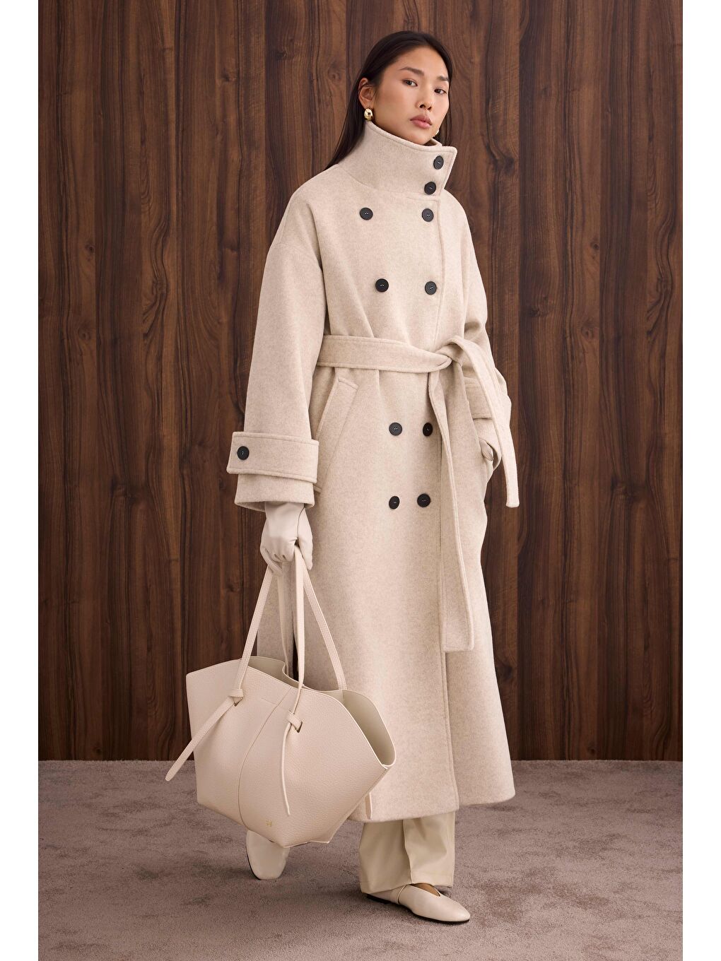 Funnel Neck Uzun Kaban Bej-2