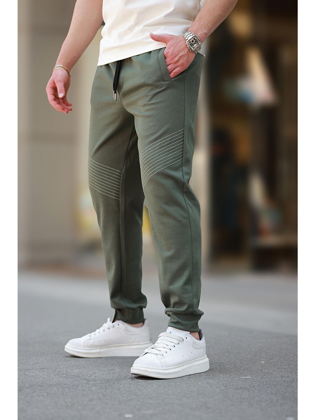 Haki Manşetli Erkek Eşofman Altı E6570