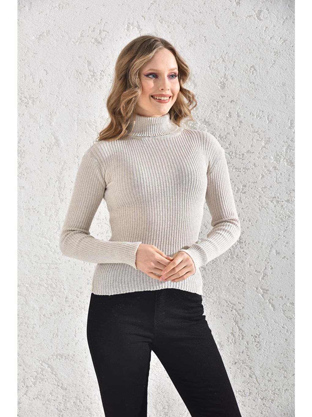 Bej Kadın Balıkçı Yaka Orlon Badi Triko 4452-1