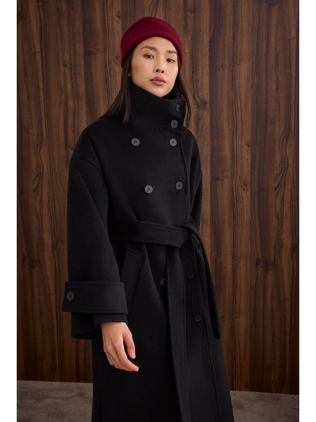 Funnel Neck Uzun Kaban Siyah-4