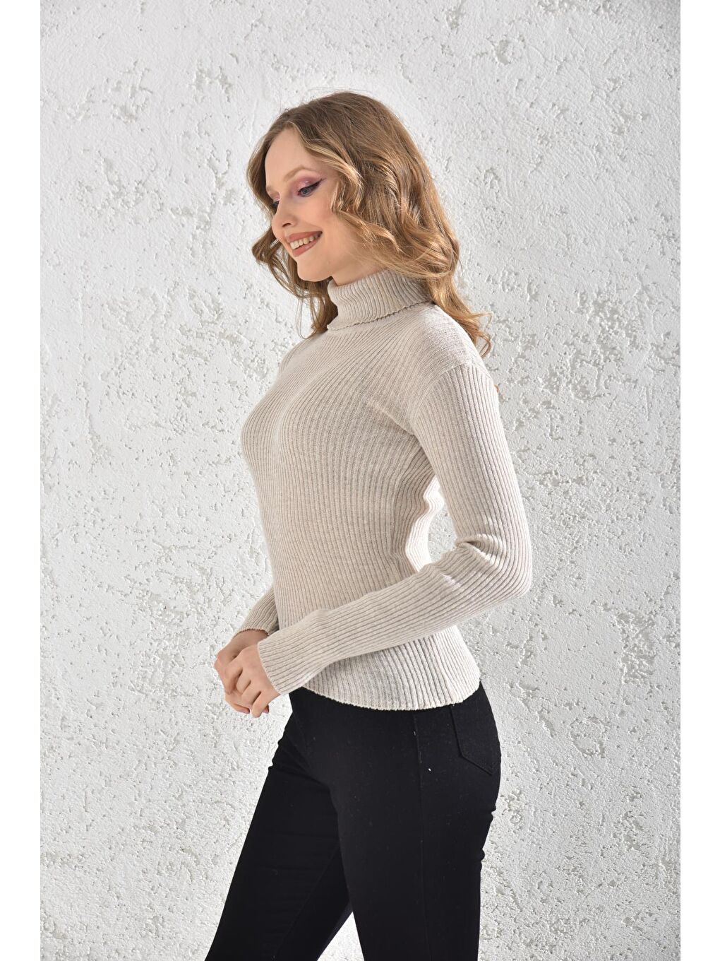 Bej Kadın Balıkçı Yaka Orlon Badi Triko 4452-2