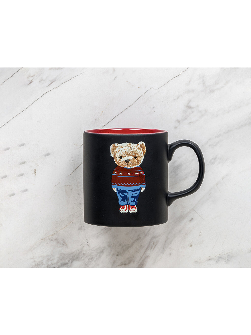 Siyah Mat Ayıcık Baskılı Kupa