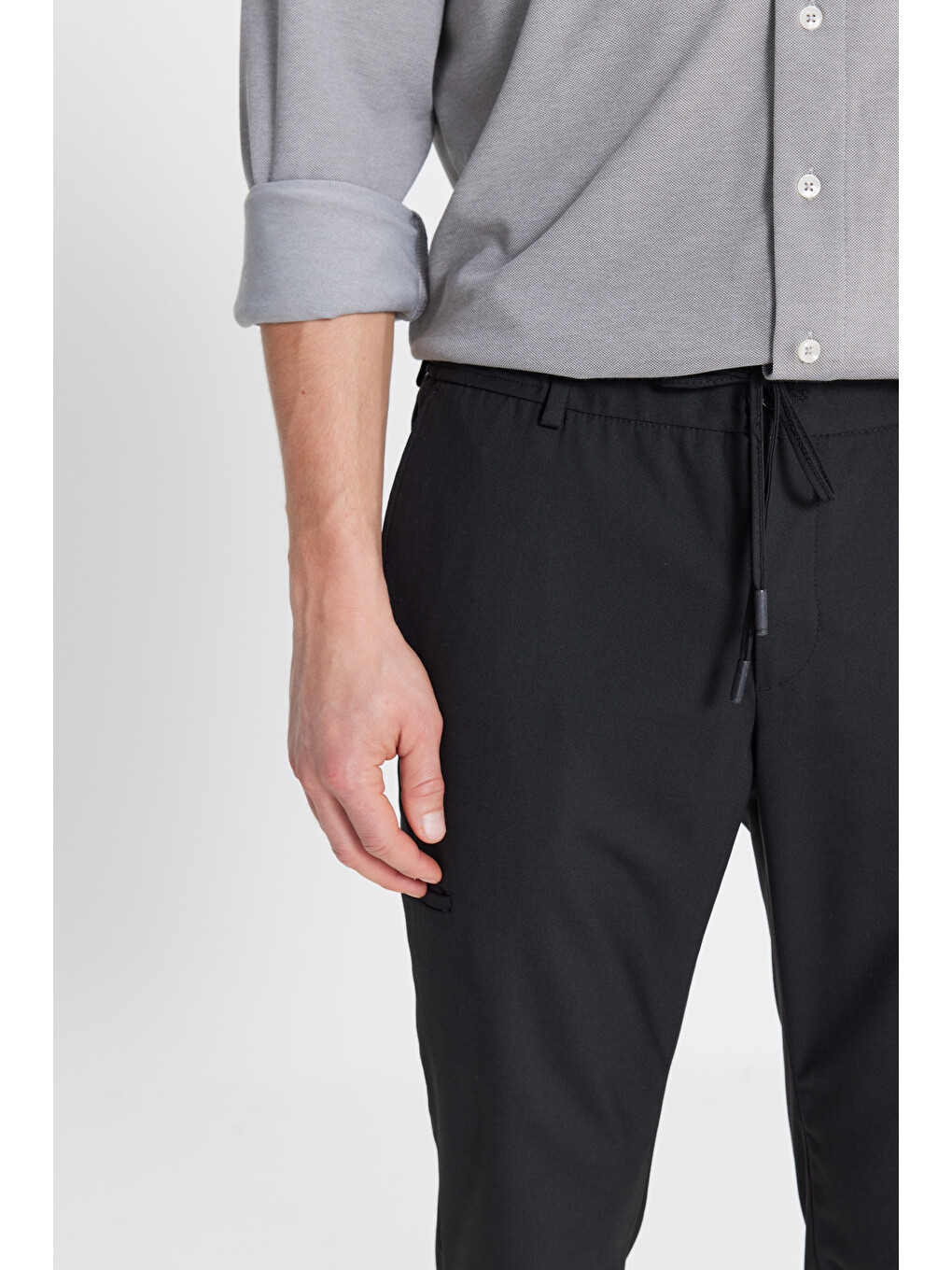 Erkek Siyah Yünlü Slim Fit Dar Kesim Esnek Takım Elbise Pantolonu-3