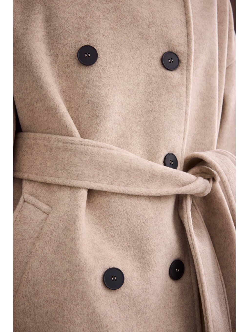 Funnel Neck Uzun Kaban Bej-4