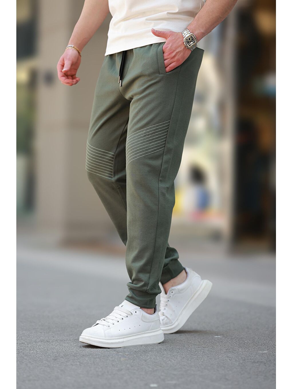 Haki Manşetli Erkek Eşofman Altı E6570-1