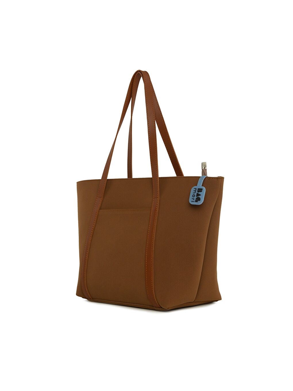 Kahverengi Deri Şeritli Cepli Fermuarlı Nubuk Tote Çanta-1