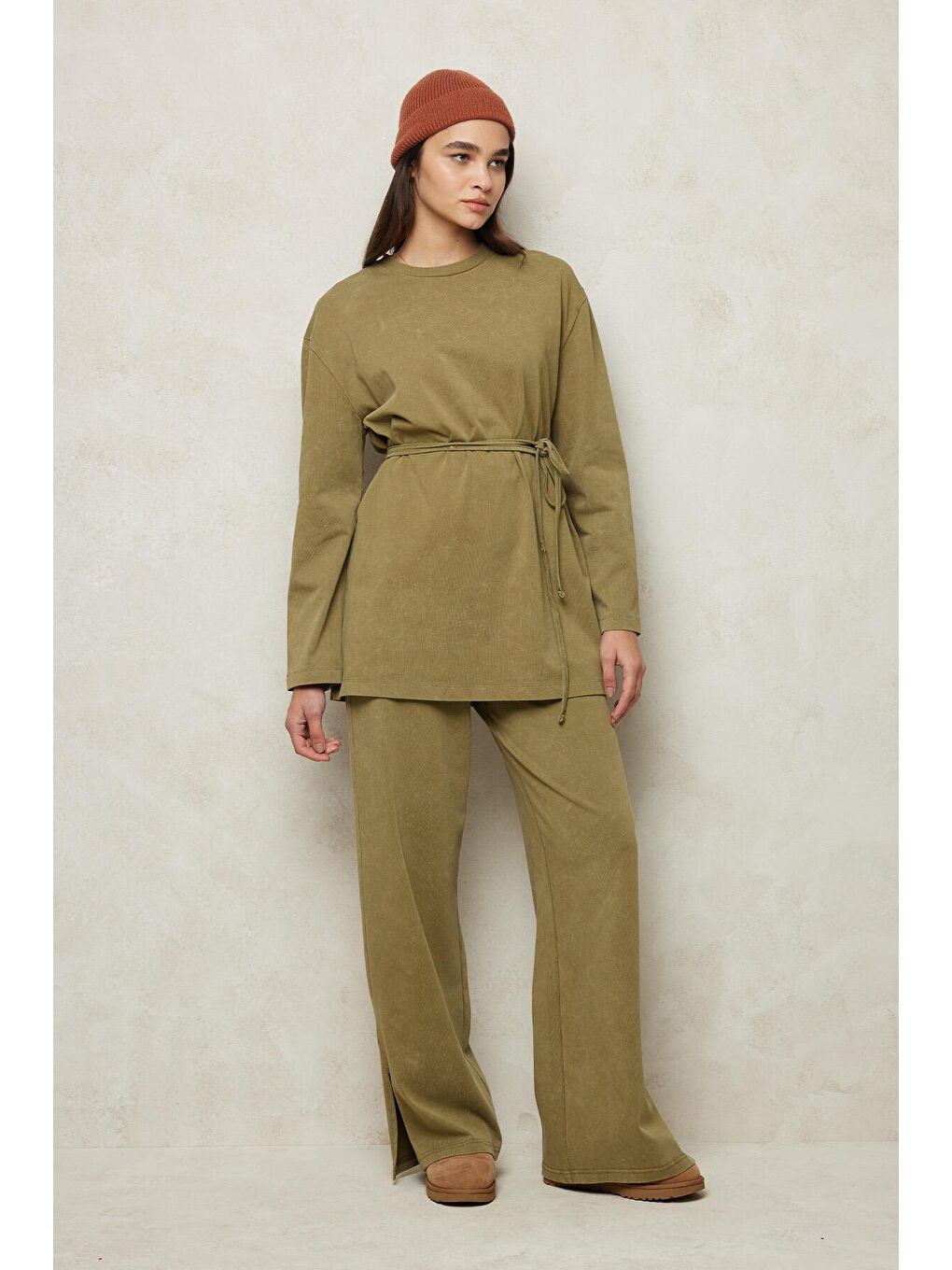 Soluk Efektli Palazzo Pantolon Haki