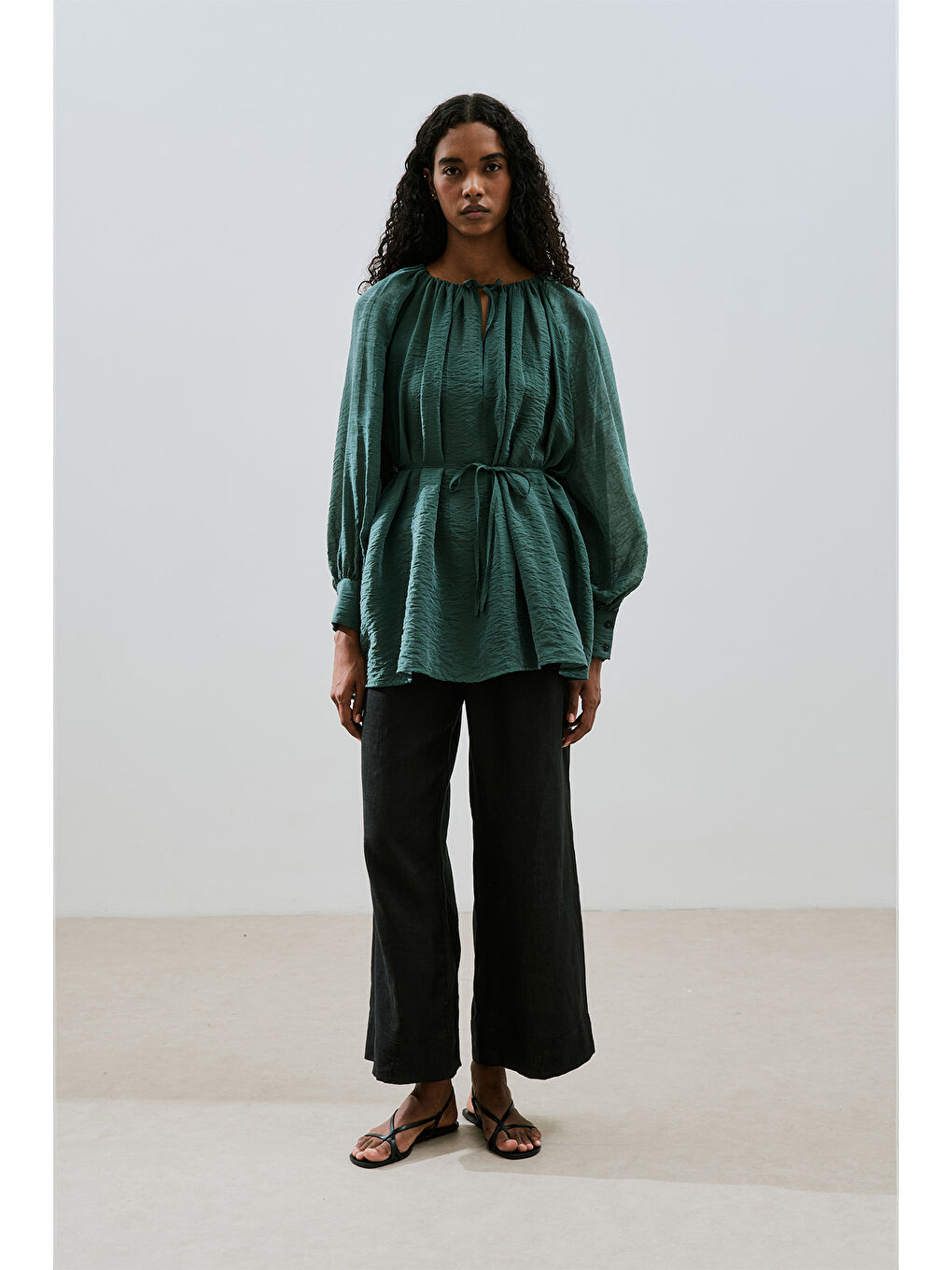 Geniş Manşetli Kuşaklı Tunik Yeşil-2