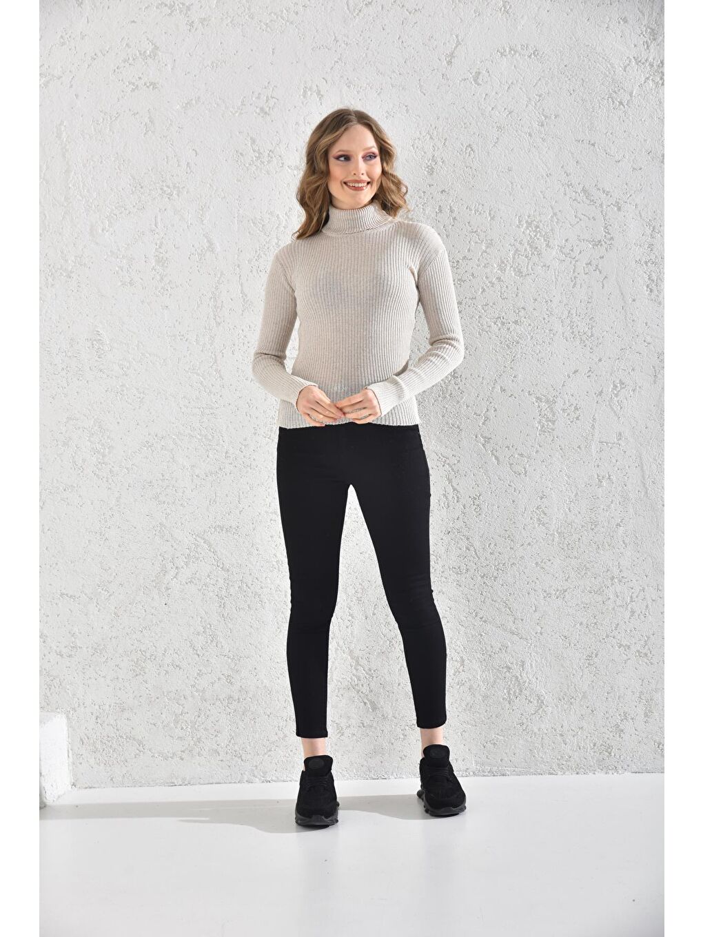 Bej Kadın Balıkçı Yaka Orlon Badi Triko 4452-3