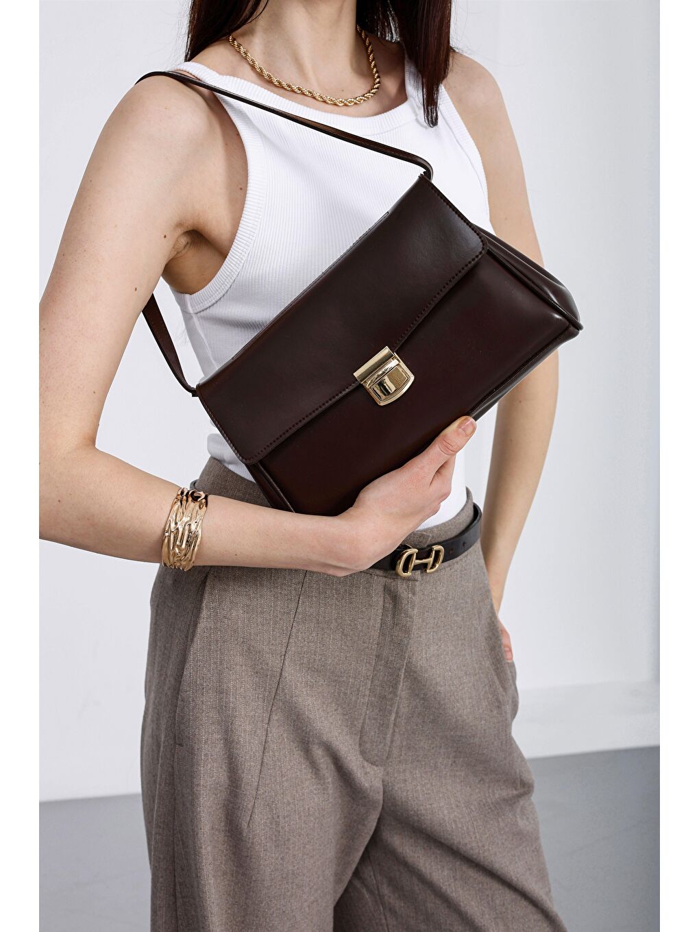 Kahverengi Lauren City Baget Çanta Kahve-1