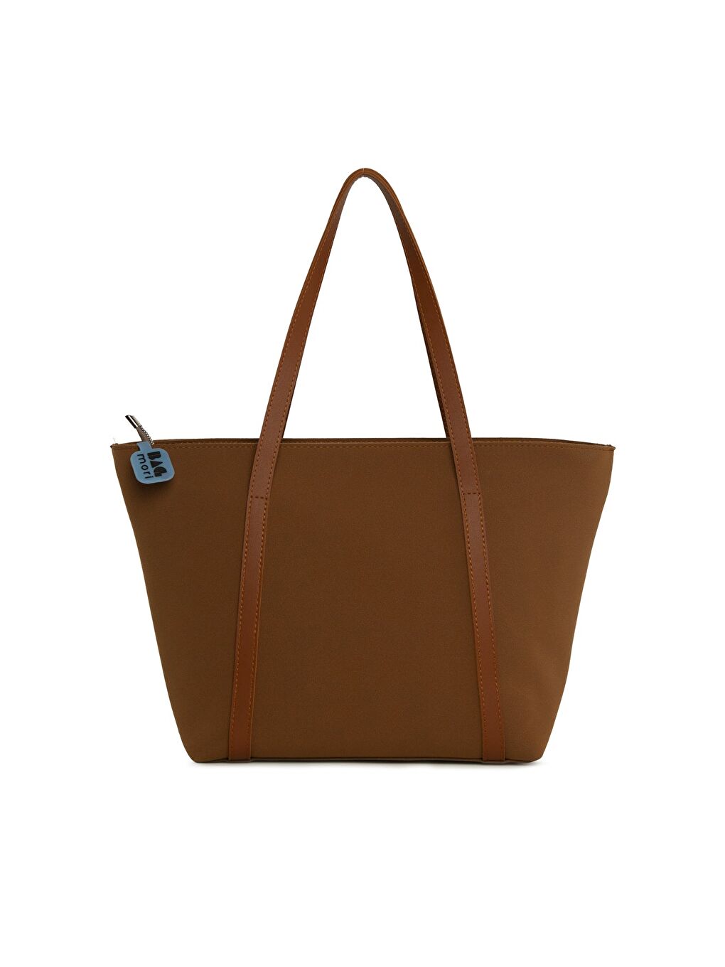 Kahverengi Deri Şeritli Cepli Fermuarlı Nubuk Tote Çanta-2