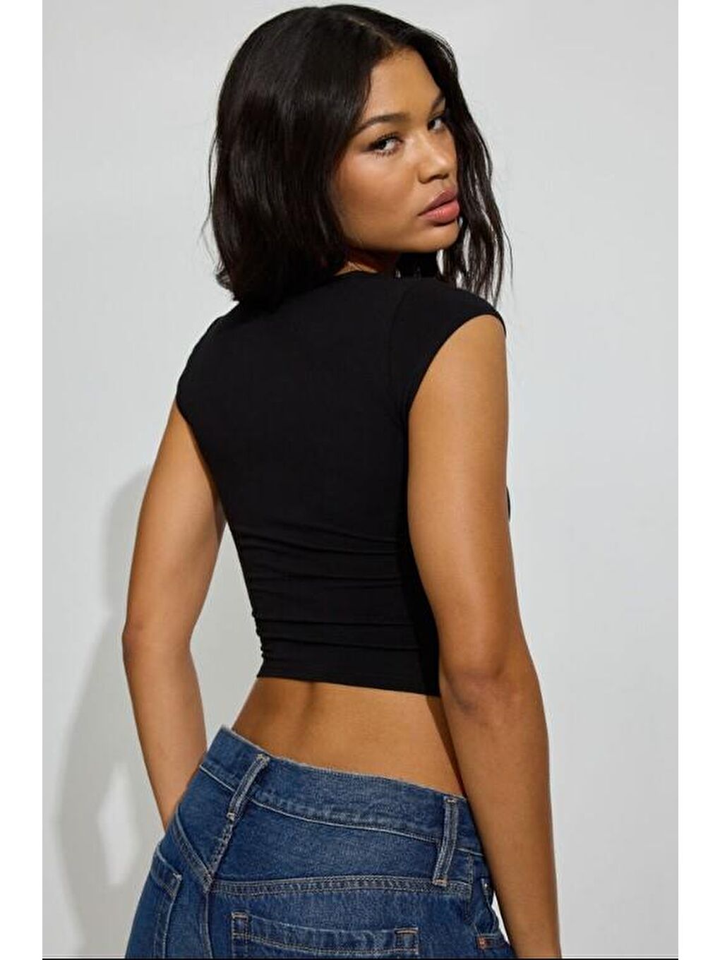 Siyah Kare Yaka Kadın Tişört Mg2294-1