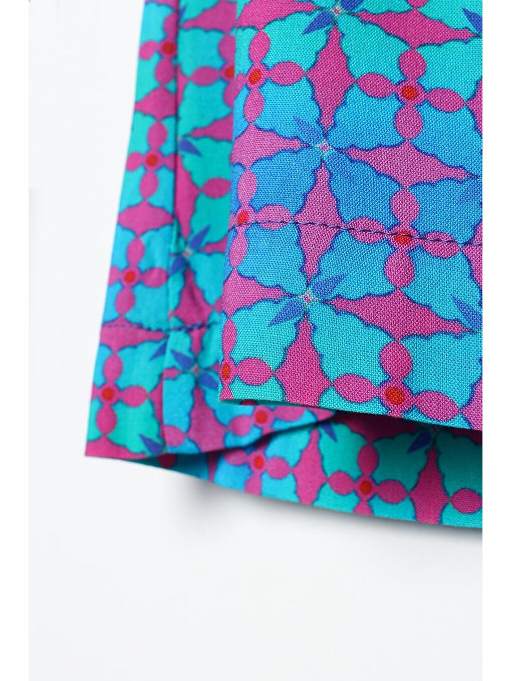 Fuşya-Turkuaz-İspanyol Paça Beli Lastikli Desenli Viskon Pantolon-5