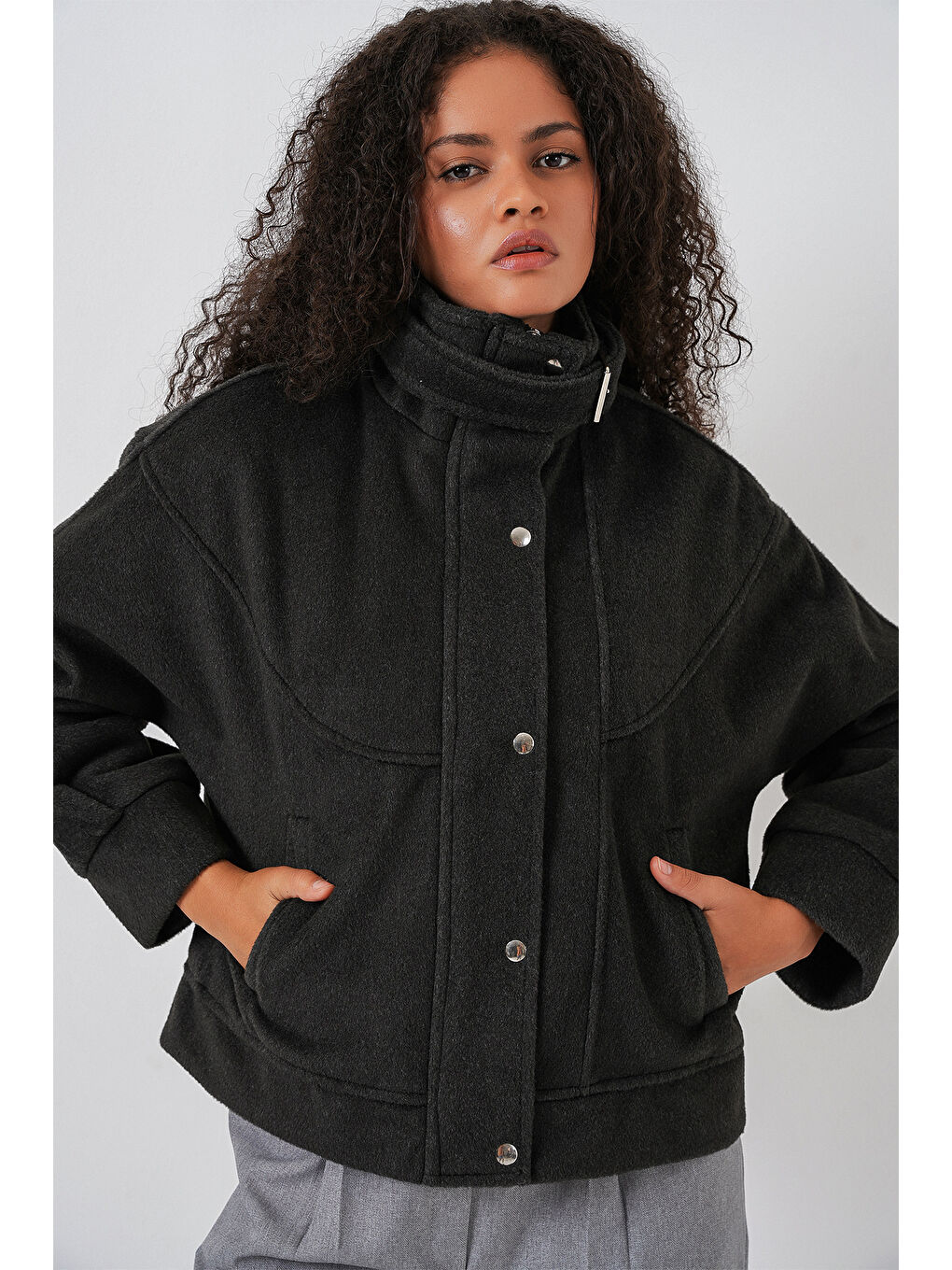 Kadın Oversize Bomber Ceket 0729 - Antrasit