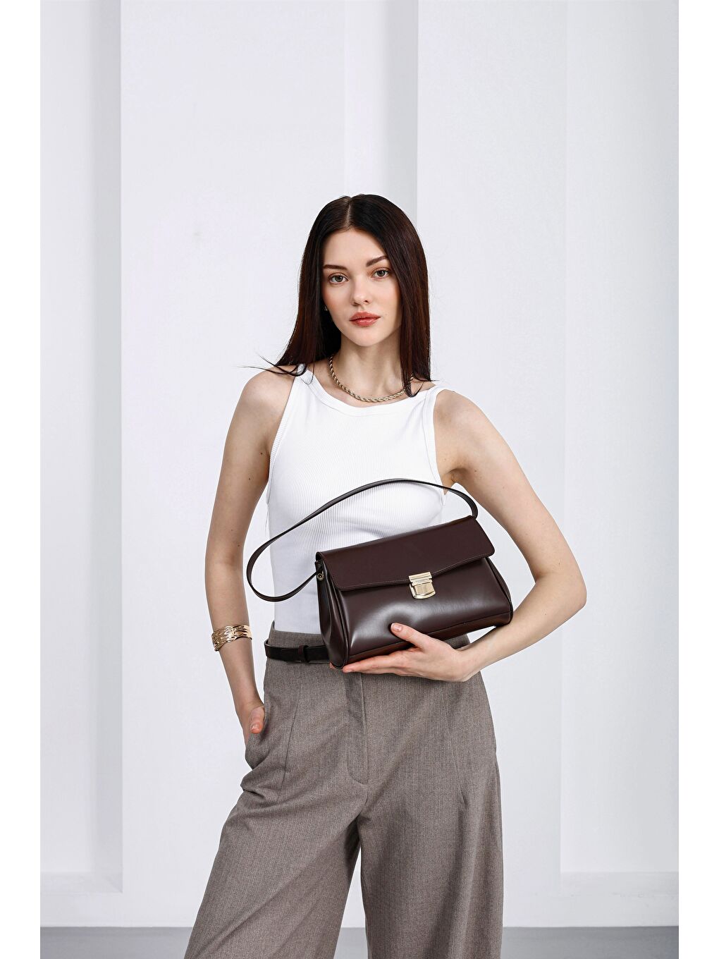 Kahverengi Lauren City Baget Çanta Kahve-2