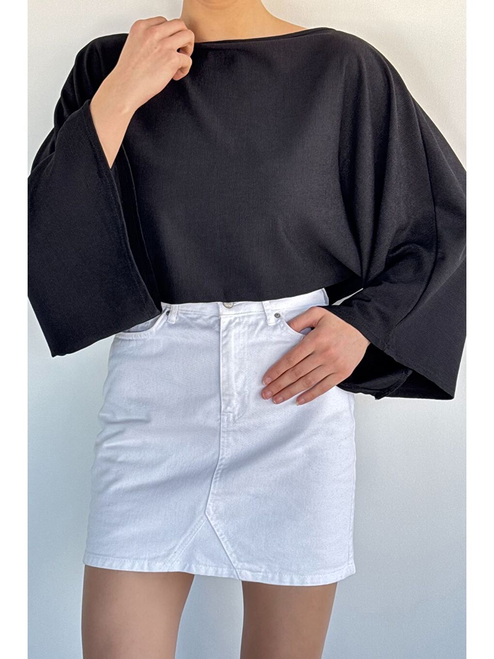 Siyah Kadın Yarasa Kol Salaş Bluz-1